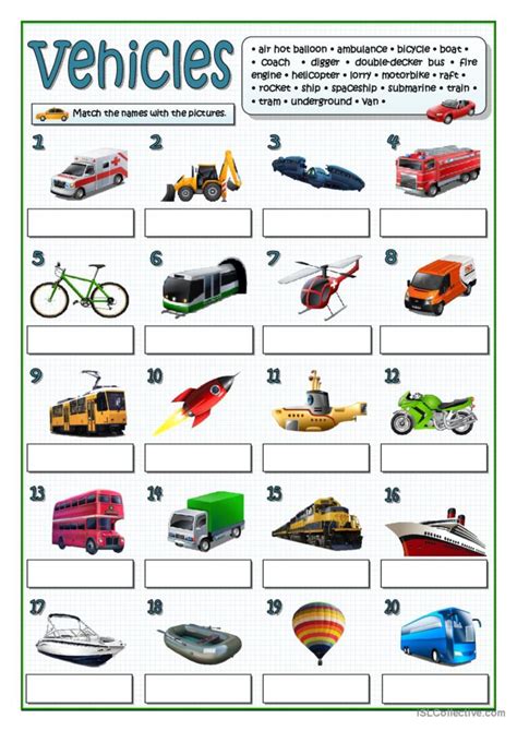 36 Vehicles English Esl Worksheets Pdf Amp Doc Vehicles Worksheet For Preschool - Vehicles Worksheet For Preschool