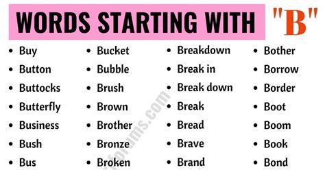 3600+ Words that Start with B List of Popular Words Starting with B