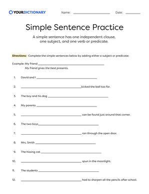37 Simple Sentence Examples And Worksheet Yourdictionary Short Sentences For Kids - Short Sentences For Kids