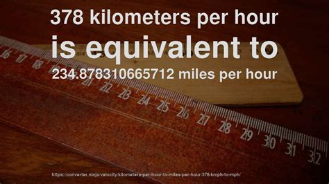 378 kilometers to miles per hour. A kilometer per hour is a unit of speed. Something traveling at one kilometer per hour is traveling about 0.278 meters per second, or about 0.621 miles per hour. Common abbreviations: km/h, kmph, km/hr, km/hour 