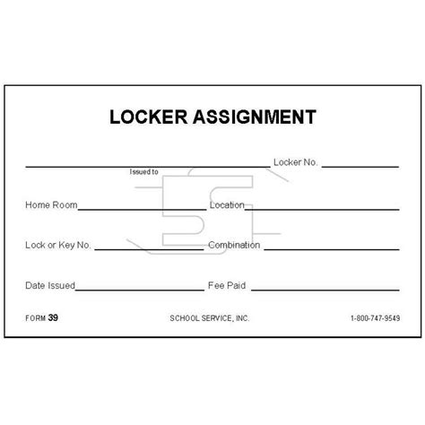 39 Locker Assignment Index Card Forms