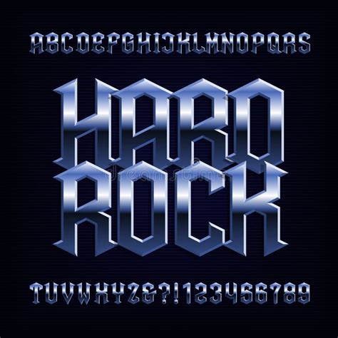 3D Hard Rock Alphabet Font. Metal Effect Shiny Letters and Numbers in