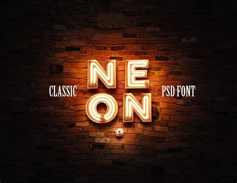 3D Neon PSD Font Classic version GK Mockups Store