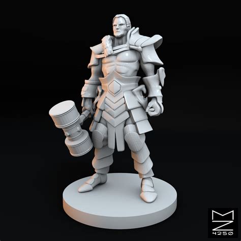 3D Printed Miniature: Human Male Barbarian with War Hammer