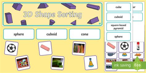 3D Shape Sorting Interactive Display Pack KS1, Maths, 3D