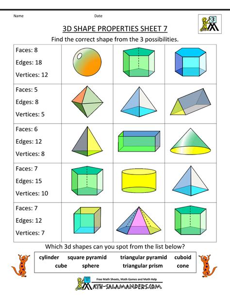 3D Shapes Worksheet Year 3 - Third Space Learning