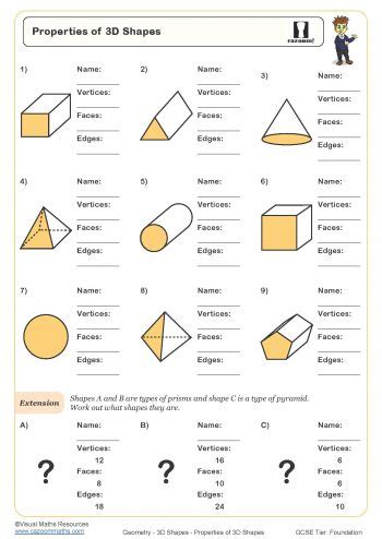 3D Shapes Worksheets Practice Questions and Answers Cazoomy