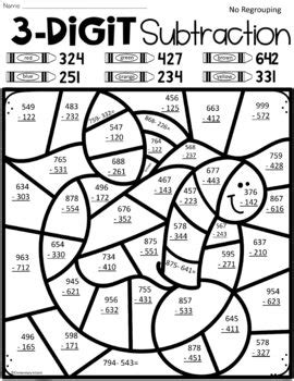 3Digit Subtraction Coloring Worksheets 99Worksheets