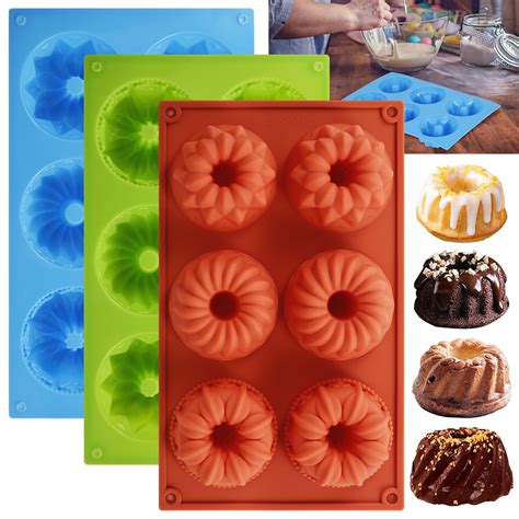 3PCS Mini Bundt Cake Pan, 6Cavity Heritage Bundtlette Cake