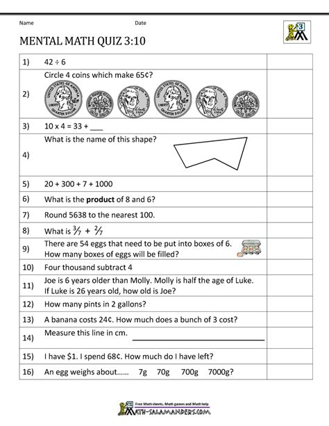 3Rd Grade Math Questions And Answers Worksheets Library