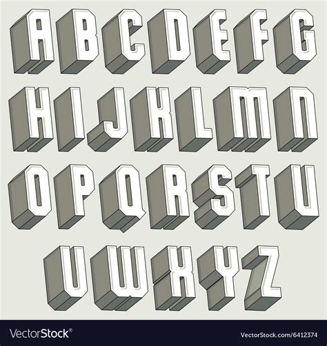 3d font geometric dimensional letters set Vector Image