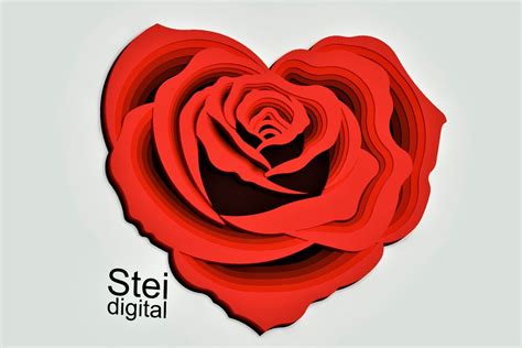 3d layered Rose Heart svg, dxf laser cutting file, 3d Heart.