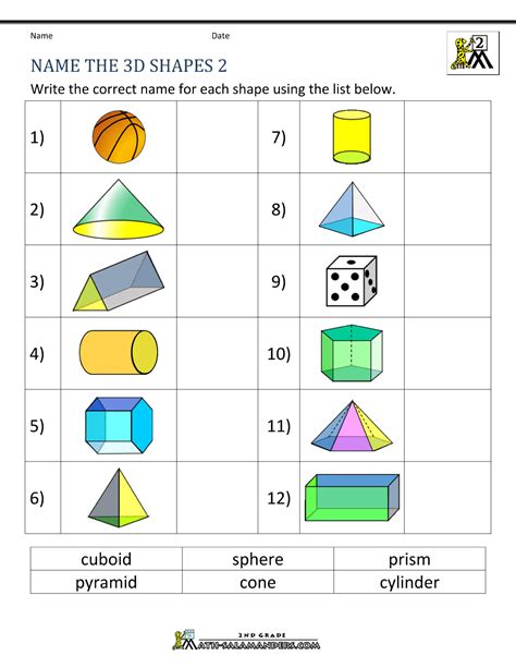 3d Shapes Maths Worksheet Shapes Math Worksheets - Shapes Math Worksheets