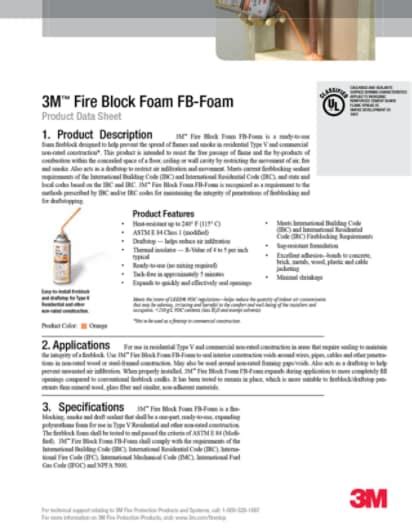 3m fire block foam data sheet.  Methods and material for 3MTM Fire Block Foam FB-Foam P...
