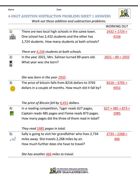 3rd Grade Addition and Subtraction Word Problems