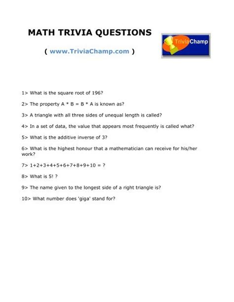 3rd Grade Math Trivia Questions And Answers