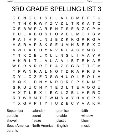 3rd Grade Spelling List 3 Word Search WordMint