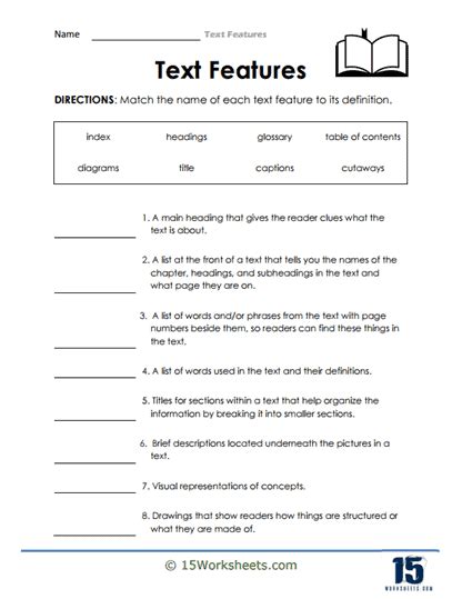 3rd Grade Text Features Worksheets 99Worksheets