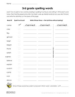 3rd Grade Writing Worksheets Word Lists And Activities Greatschools