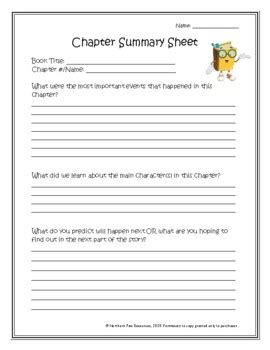 3rd Grade Chapter Summary Worksheets