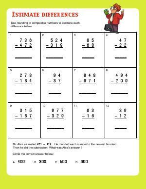 3rd Grade Estimate Differences Worksheet Compatible Number Worksheet 3rd Grade - Compatible Number Worksheet 3rd Grade