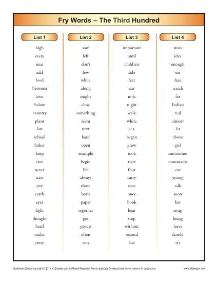 3rd Grade Fry Sight Words K12 English Language Fry List 3rd Grade - Fry List 3rd Grade