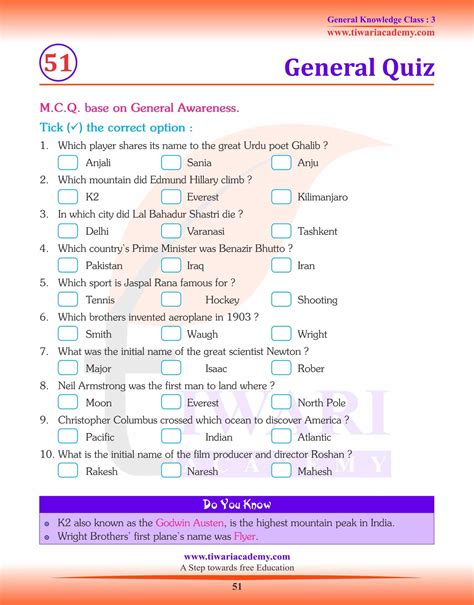 3rd Grade General Knowledge Questions