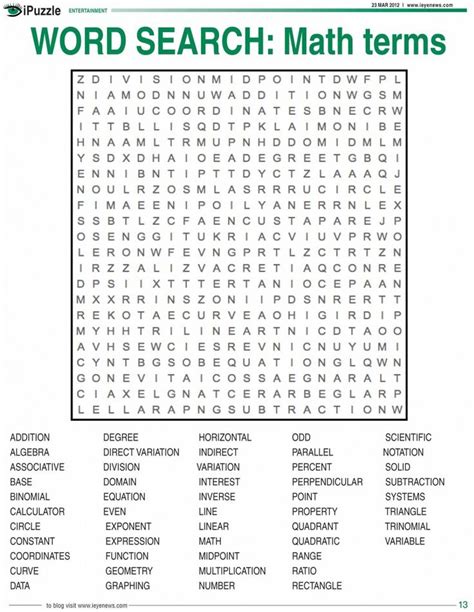 3rd Grade Math Word Searches Free And Printable 3rd Grade Math Terms - 3rd Grade Math Terms