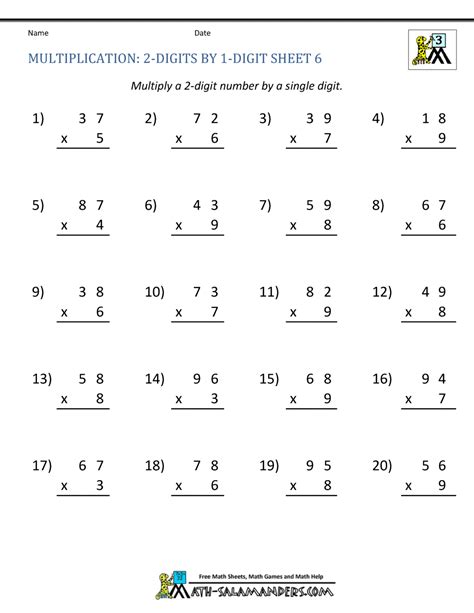 3rd Grade Math Worksheet Multiplication   Worksheet Multiplication Grade 3 Problems Grade Math - 3rd Grade Math Worksheet Multiplication