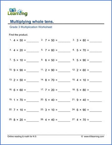 3rd Grade Math Worksheets Multiplication K5 Learning Math 3rd - Math 3rd