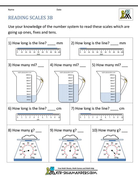 3rd Grade Measurement Worksheets Math Salamanders Metrics Worksheet For Third Grade - Metrics Worksheet For Third Grade