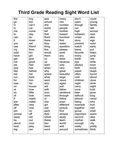 3rd Grade Sight Word List Free Pdf Download 5 Grade Sight Words - 5 Grade Sight Words