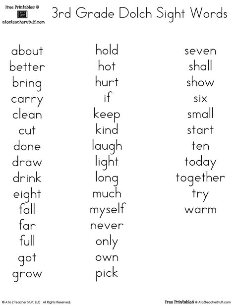 3rd Grade Sight Words