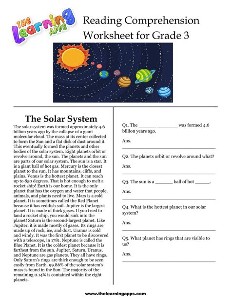 3rd Grade Solar System Reading Comprehension Worksheets Pdf Solar System Worksheet 1st Grade - Solar System Worksheet 1st Grade