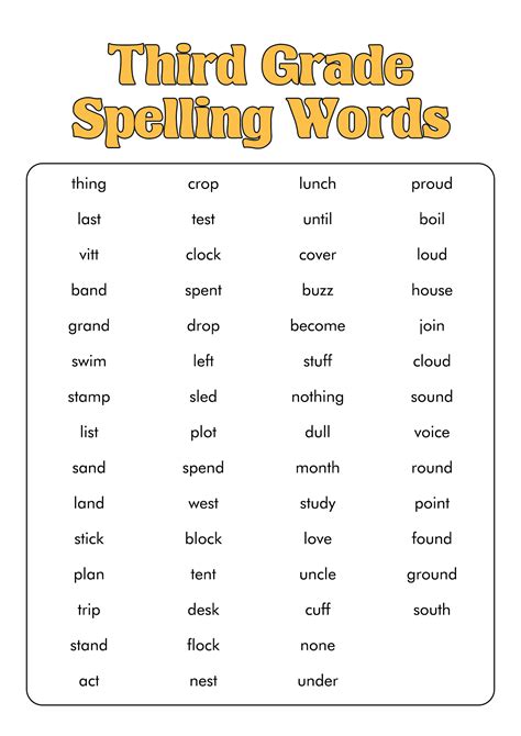 3rd Grade Spelling Words List 3 Of 36 Words For Grade 3 - Words For Grade 3
