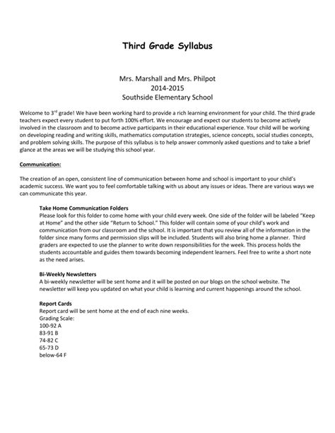 3rd grade syllabus template