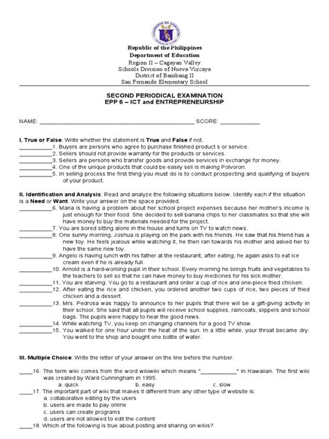 3rd periodical test in ict grade 9.  The document outlines the table of specific...