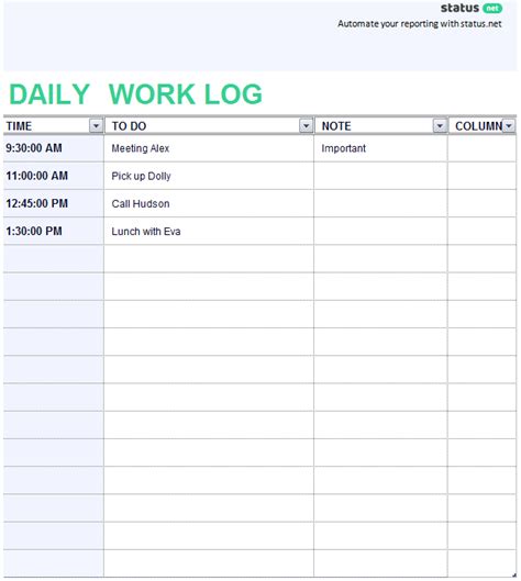 4+ Daily Work Log Outline SampleTemplatess SampleTemplatess