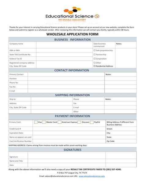 4+ Wholesale Application Form Templates PDF Free & Premium Templates