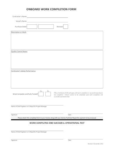 4+ Work Completion Form Templates PDF