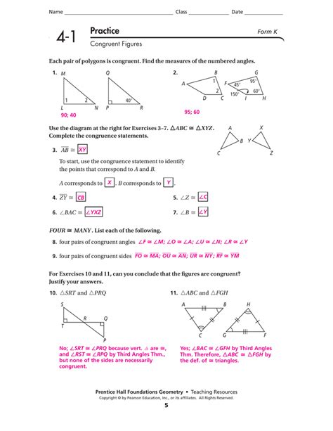 4 1 Practice Congruent Figures Form G Djpegg