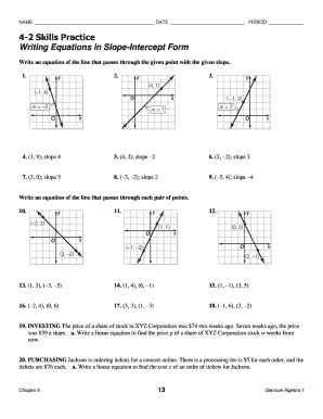 4 2 Skills Practice Writing Equations in Slope Intercept Form Fill Out and Sign Printable PDF
