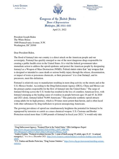 4 22 Letter to Designate Fentanyl as WMD