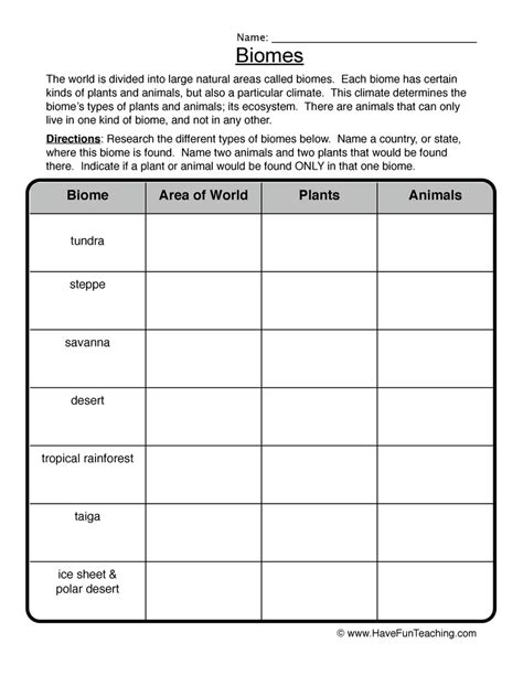 4 4 Biomes Worksheet Answers Biome Research Worksheet - Biome Research Worksheet