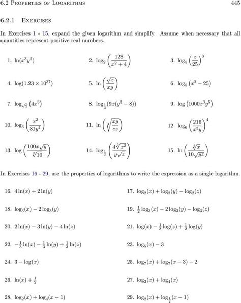 4 5e Exercises Properties Of Logarithms Mathematics Libretexts Properties Practice Worksheet - Properties Practice Worksheet