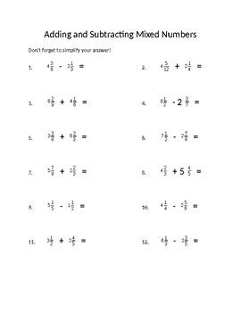 4 7 Adding And Subtracting Mixed Fractions Mathematics Mixed Fraction Subtraction - Mixed Fraction Subtraction