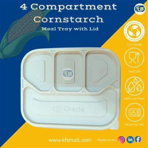 4 Compartment Cornstarch Meal Box Tray With Lid - raincitystudios.com