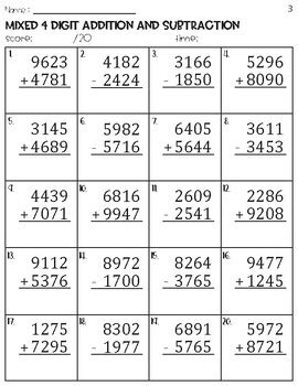 4 Digit Addition And Subtraction Worksheets