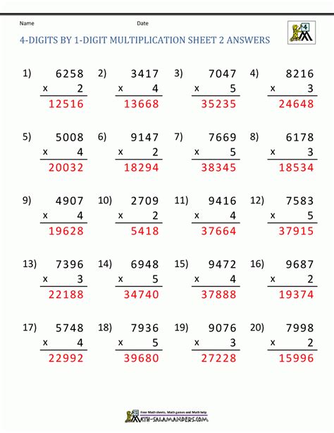 4 Digit Multiplication Worksheets Free Printable