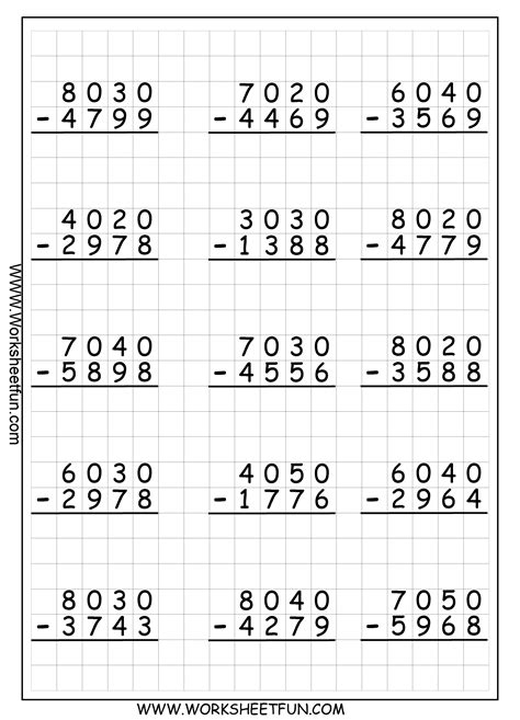 4 Digit Subtraction - with Regrouping, without Regrouping Four digit